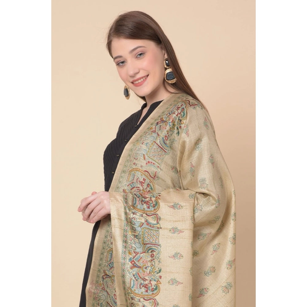 Gold art silk printed dupatta, vibrant design, women's casual wear accessory (2.25 - 2.50 mtr)