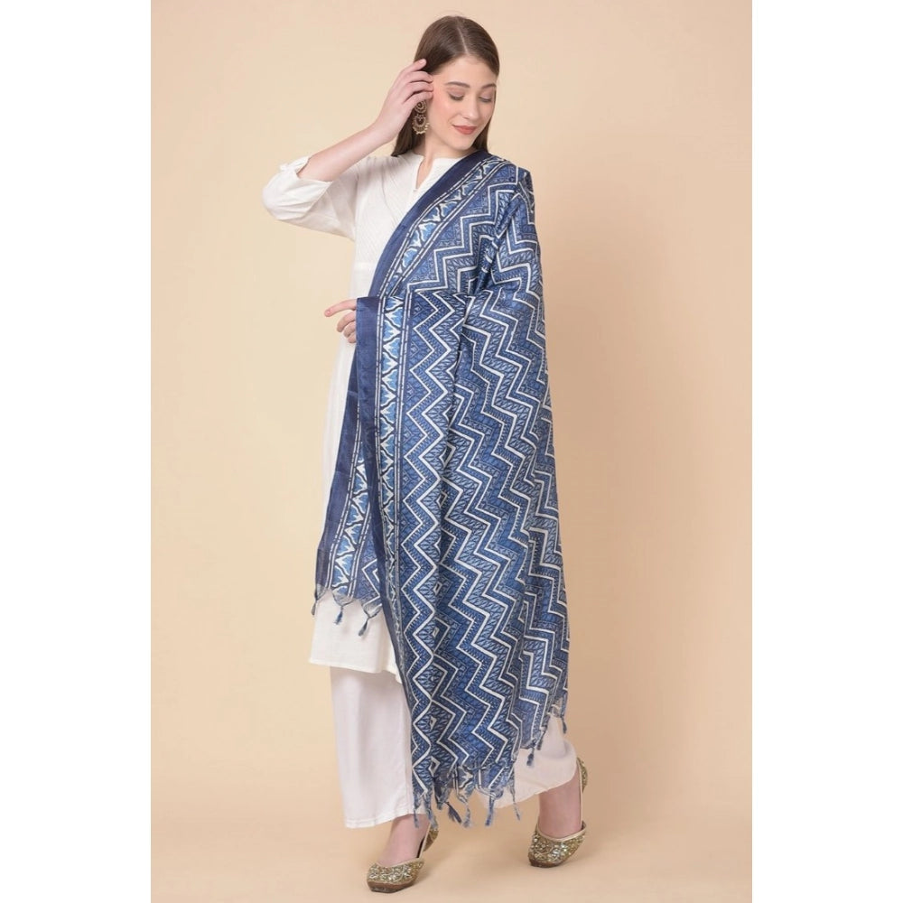 Art silk printed blue dupatta for women, vibrant design, casual occasion, length 2.25-2.50m