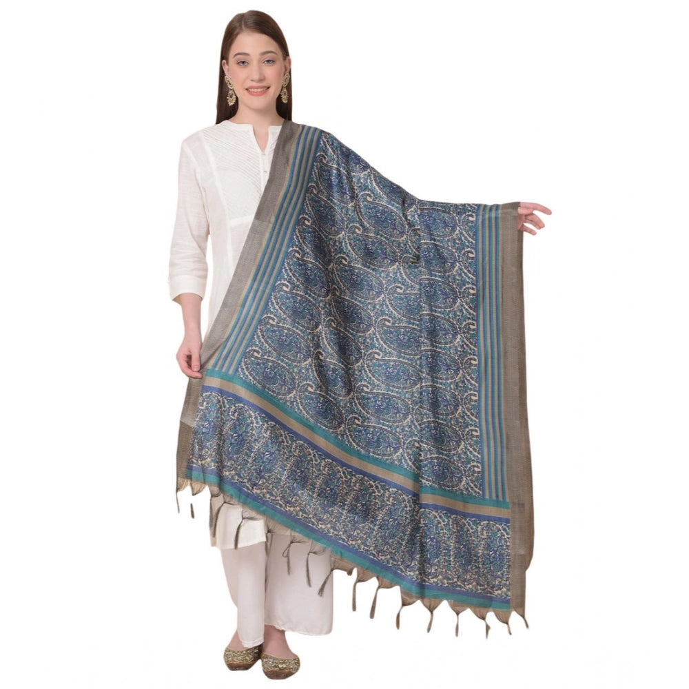 Blue art silk printed dupatta for casual occasions, vibrant pattern and length ranging from 2.25 to 2.50 meters for women