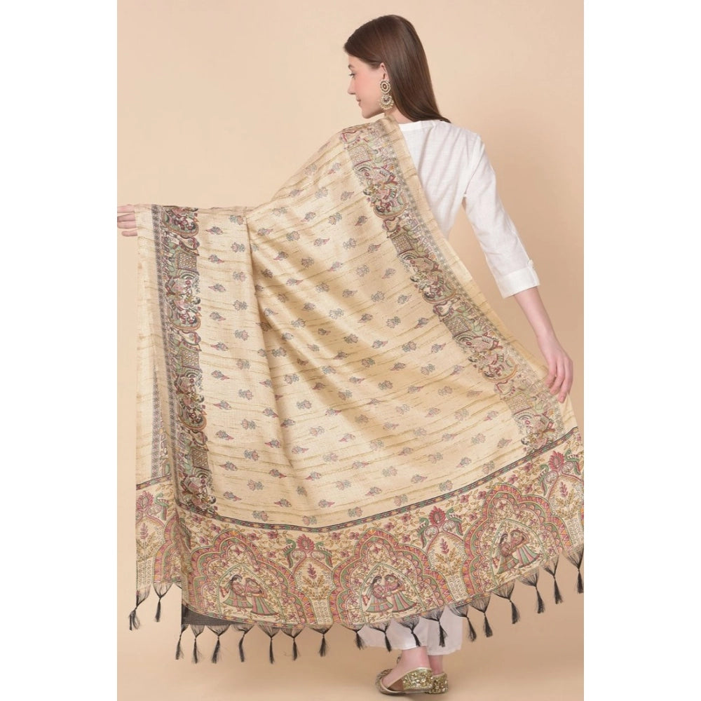 Gold art silk printed dupatta for women's casual wear, length 2.25-2.50mtr