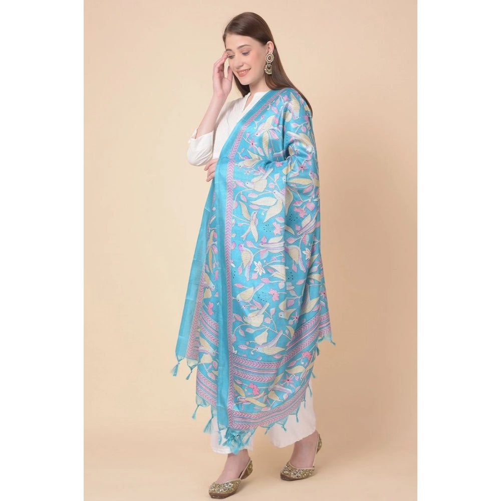 Turquoise art silk printed dupatta (2.25-2.50 mtr), vibrant design for casual occasions, women's fashion accessory
