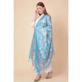 Art Silk Printed Turquoise Dupatta, length 2.25-2.50m for casual occasions, women's fashion accessory on display