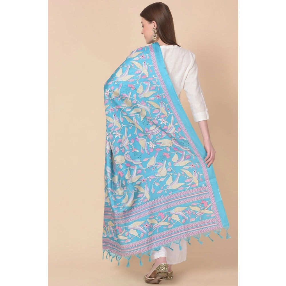 Art silk printed turquoise dupatta, 2.25-2.50m length for casual women's wear