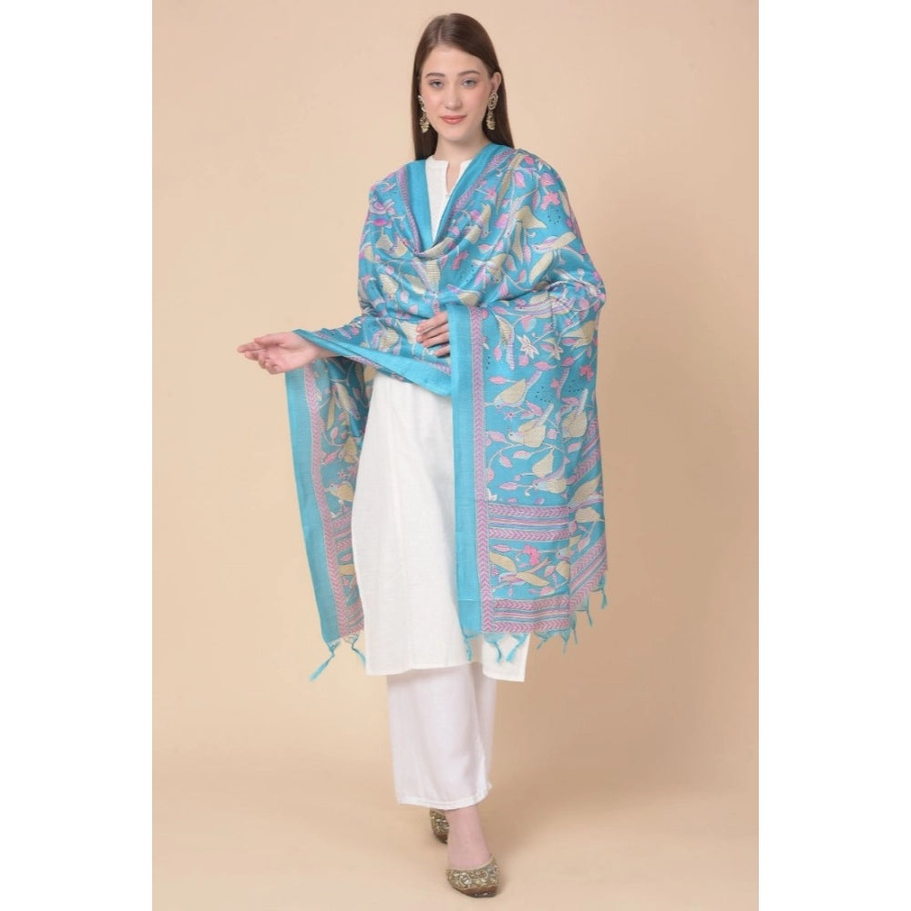 Turquoise art silk printed dupatta for women, length 2.25-2.50mtr, suitable for casual occasions