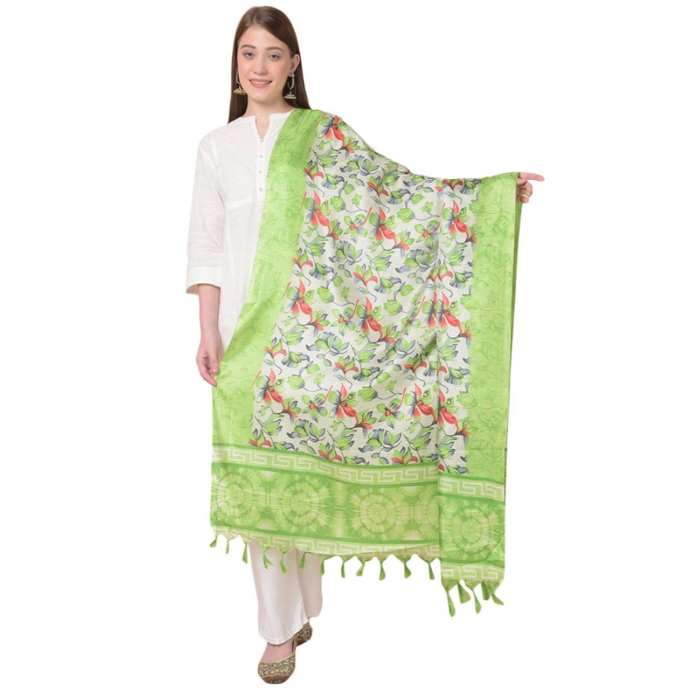 Light green art silk printed dupatta for women, casual occasion wear, 2.25-2.50 mtr length