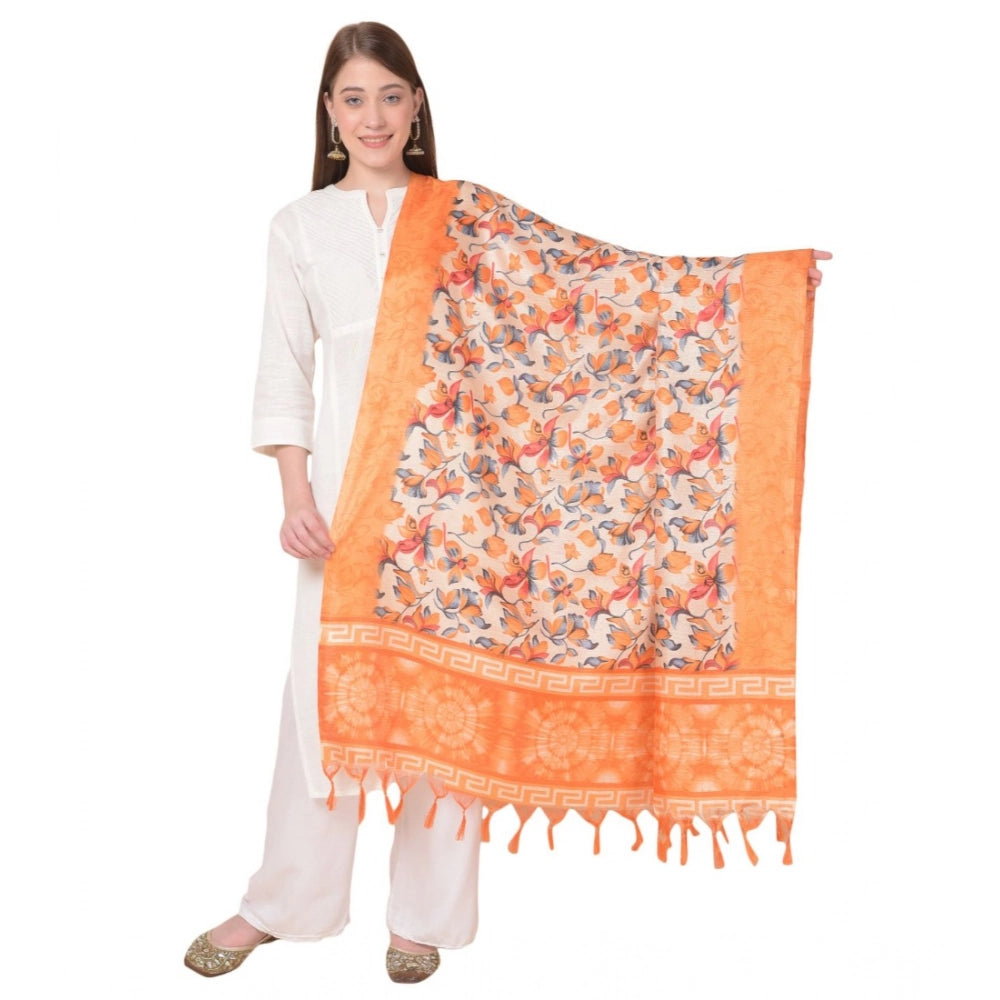 Orange art silk printed dupatta, 2.25-2.50m length for casual occasions, women's fashion accessory