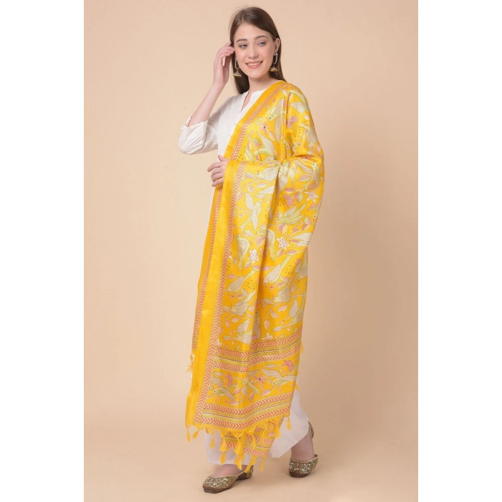 Yellow Art Silk Printed Dupatta for casual occasions, length 2.25-2.50mtr