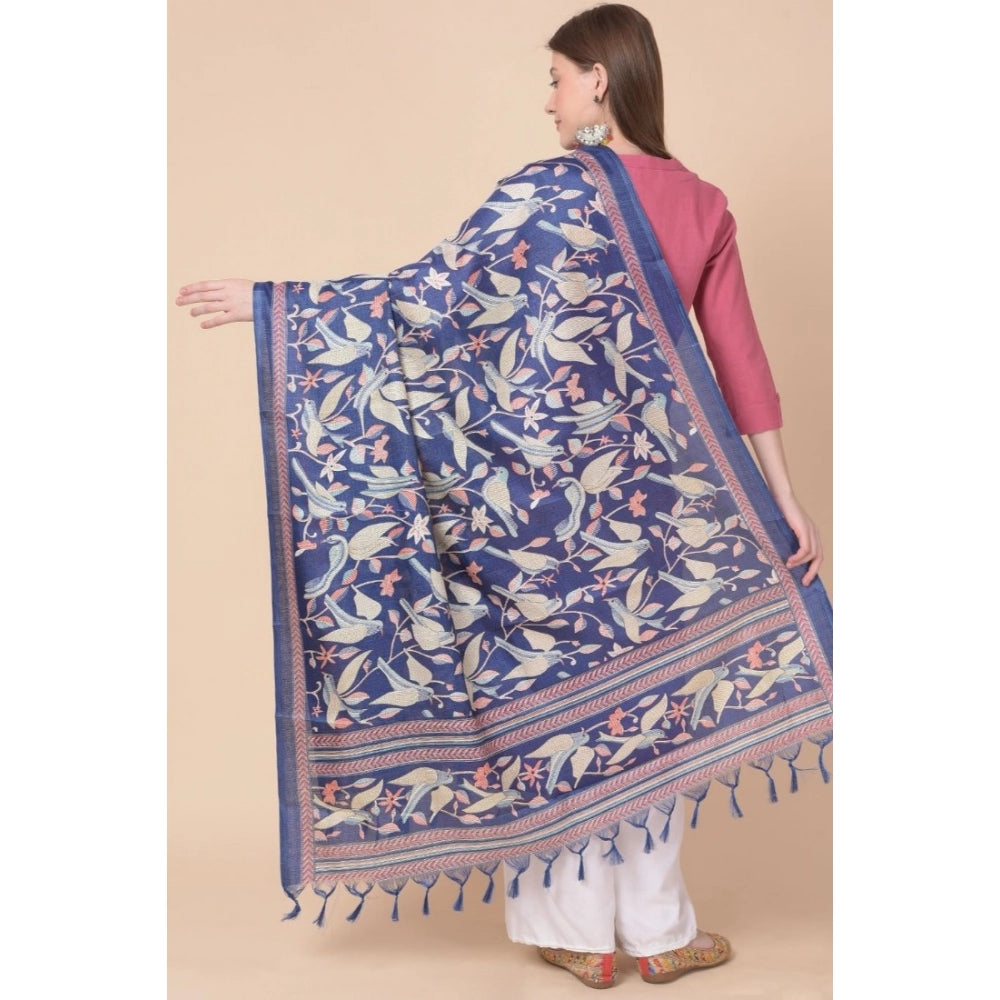 Blue art silk printed dupatta, intricate design on casual women's wear, length 2.25-2.50 mtrs