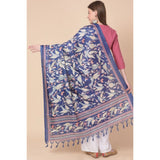 Blue art silk printed dupatta, intricate design on casual women's wear, length 2.25-2.50 mtrs