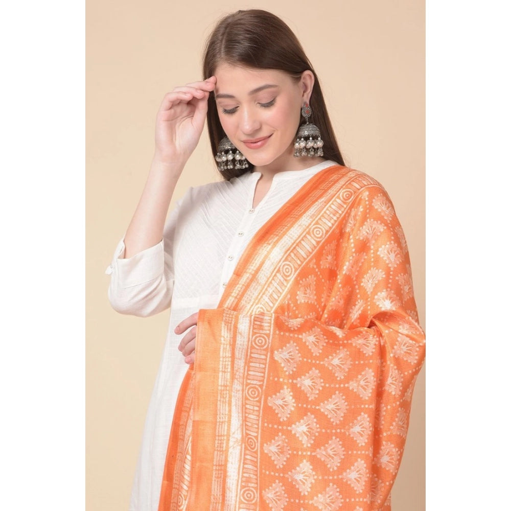 Art Silk printed orange dupatta for women, vibrant design for casual occasions, length 2.25 to 2.50 mtr