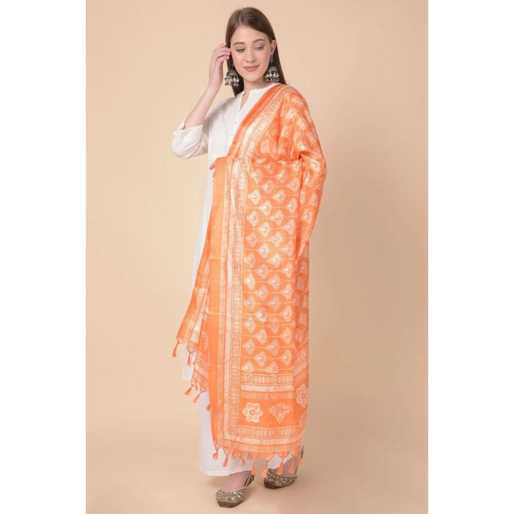 Art Silk printed orange dupatta for women, length 2.25-2.50m for casual occasions