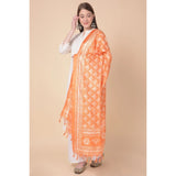 Art Silk printed orange dupatta for women, length 2.25-2.50m for casual occasions