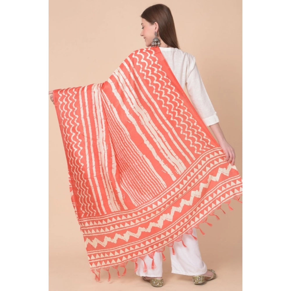 Orange Art Silk Printed Dupatta for women, length 2.25-2.50 mtr