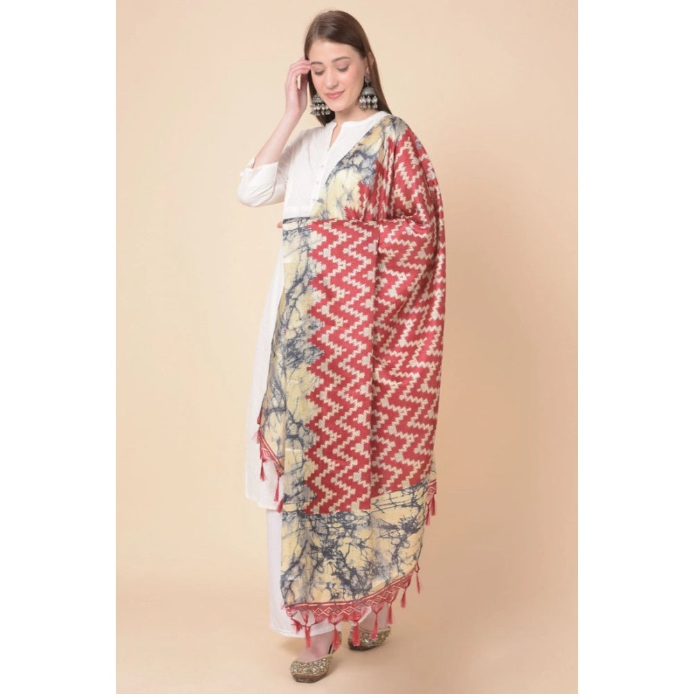 Art silk printed maroon dupatta for women (2.25-2.50m), ideal for casual occasions