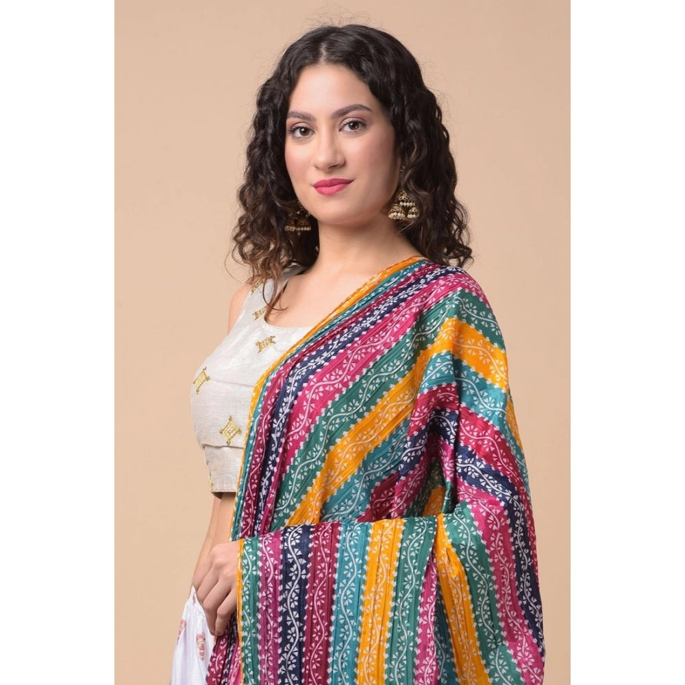 Multicolor Chanderi printed dupatta for women (2.25-2.50m), suitable for casual occasions