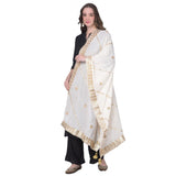 White velvet dupatta with gold gotta patti embroidery.