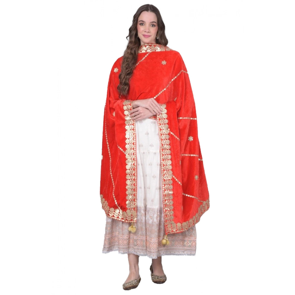 Red velvet Gotta Patti dupatta for festive occasions, 2.25-2.50 mtr length