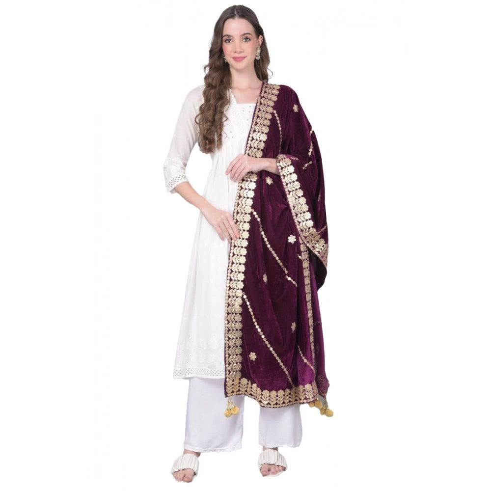 Wine velvet Gotta Patti dupatta for women (2.25-2.50 mtr), ideal for festive occasions