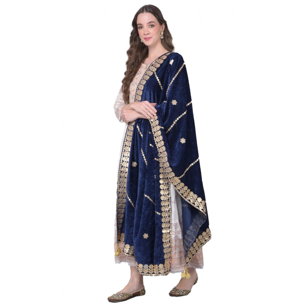Navy velvet Gotta Patti dupatta for festive occasions, 2.25 to 2.50 mtr length