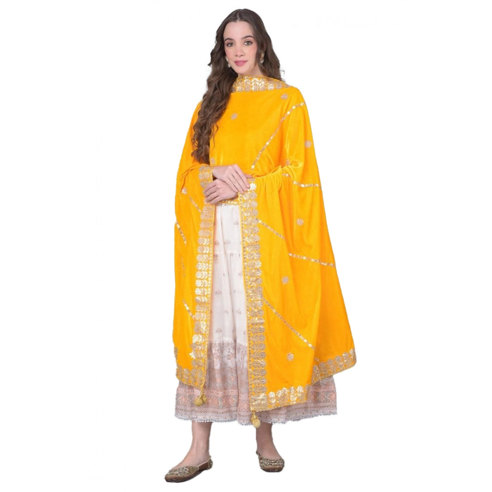 Yellow velvet Gotta Patti dupatta for festive occasions, 2.25 to 2.50 mtr length