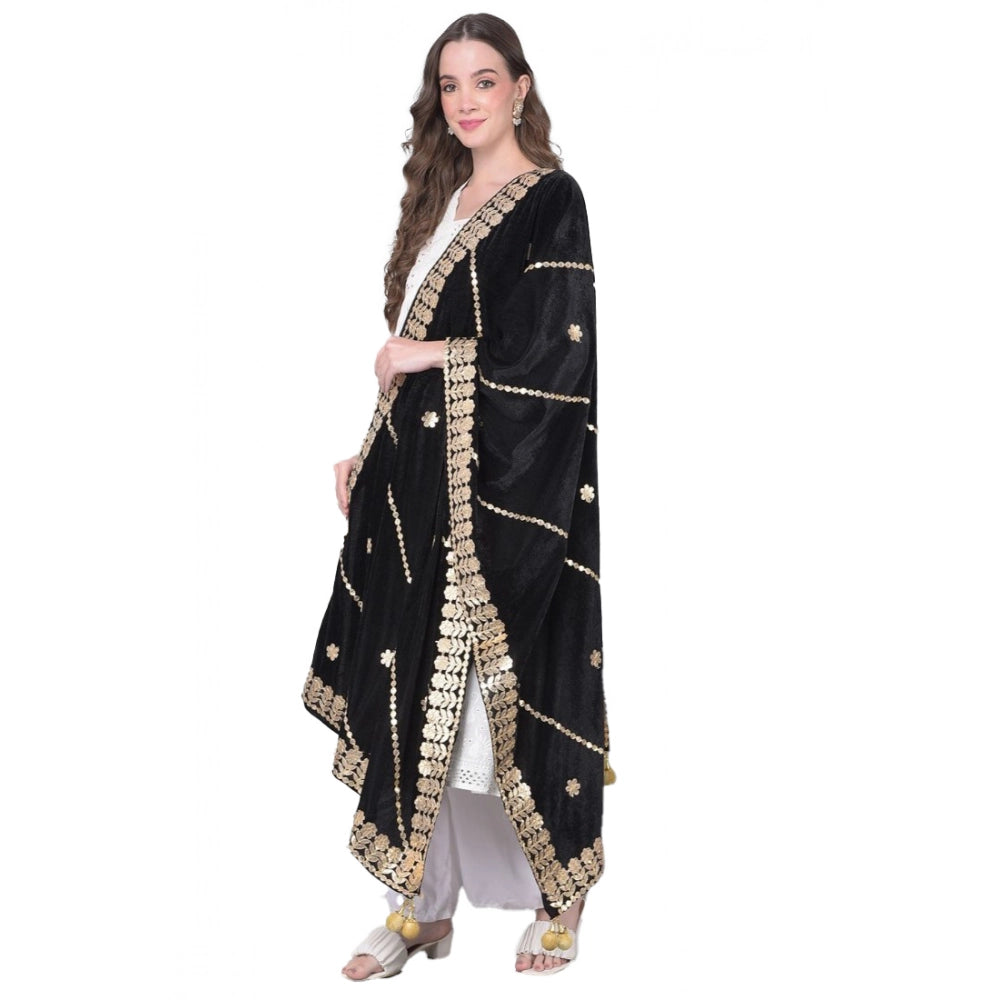 Black velvet Gotta Patti Dupatta for festive occasions, 2.25-2.50m length