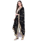 Black velvet Gotta Patti Dupatta for festive occasions, 2.25-2.50m length