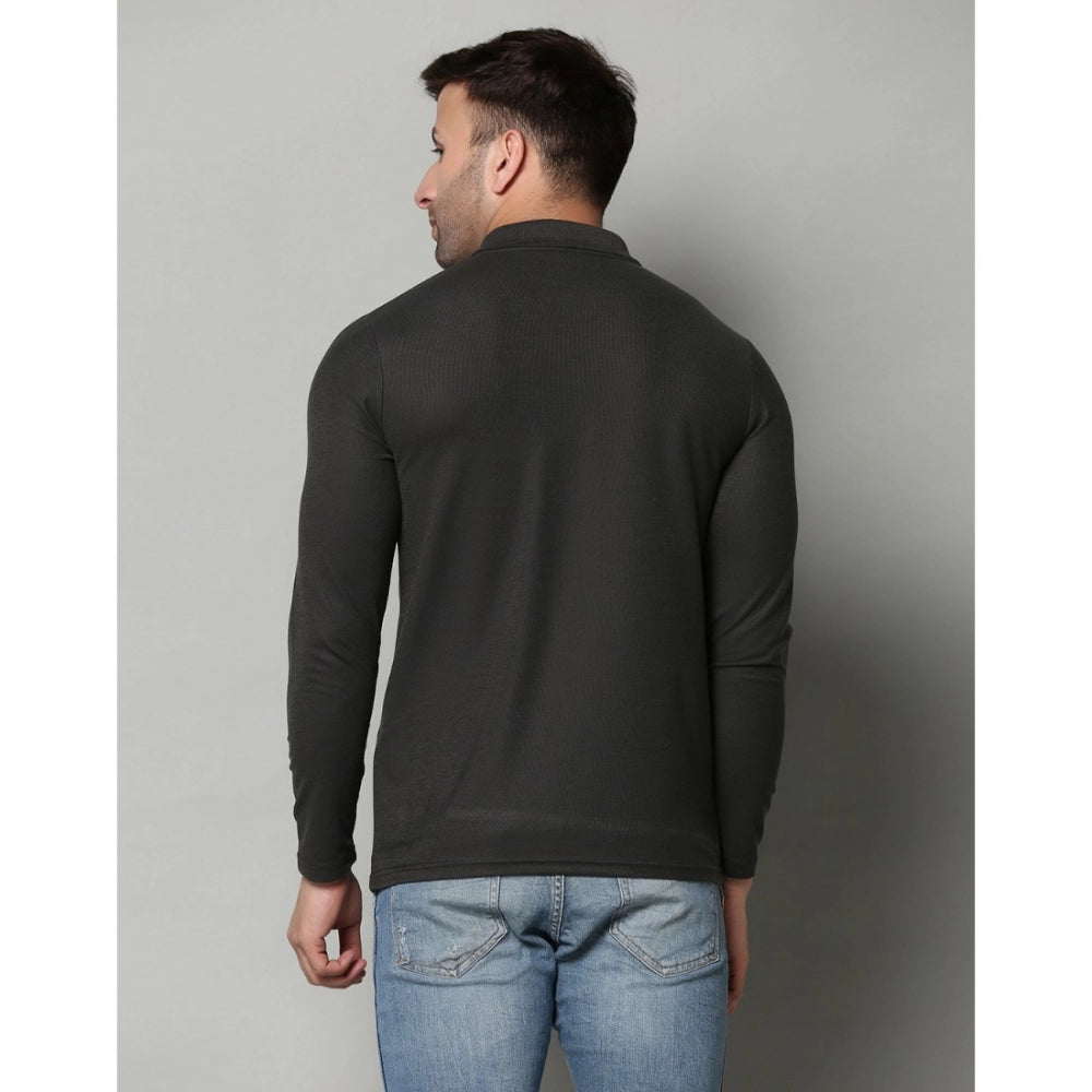 DGrey cotton-blend polo neck t-shirt for men, solid design with full sleeves on display