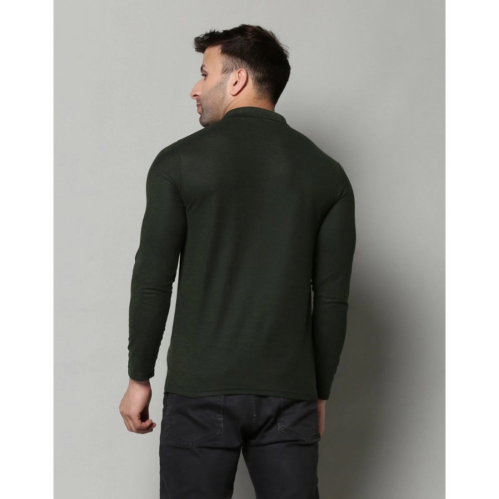 B.Green cotton-blend men's casual polo neck t-shirt, solid design with full sleeves