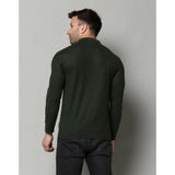 B.Green cotton-blend men's casual polo neck t-shirt, solid design with full sleeves