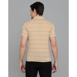 Mens casual half sleeve striped cotton-blend polo neck t-shirt L.Beige, regular fit, striped pattern
