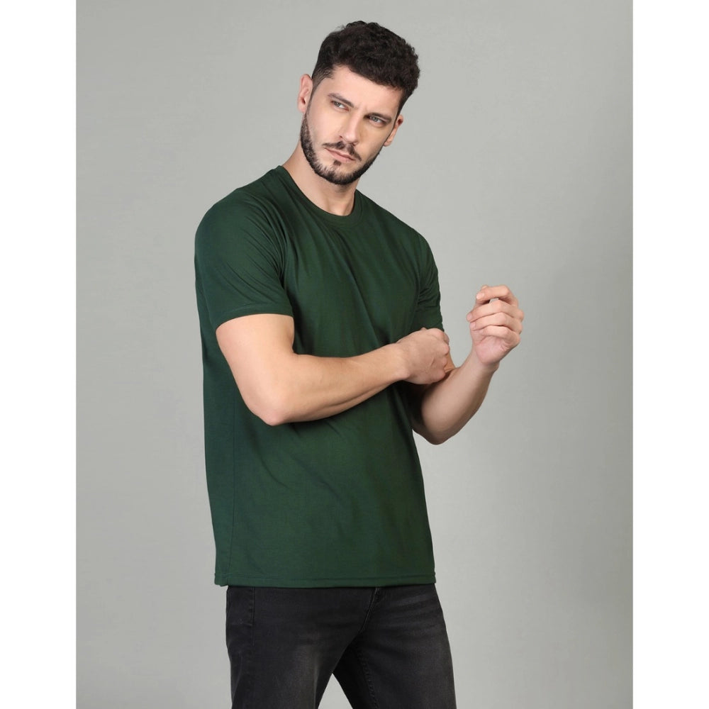 Men's Casual Half Sleeve Solid B.Green Cotton Blended T-shirt - Regular fit, round neck design
