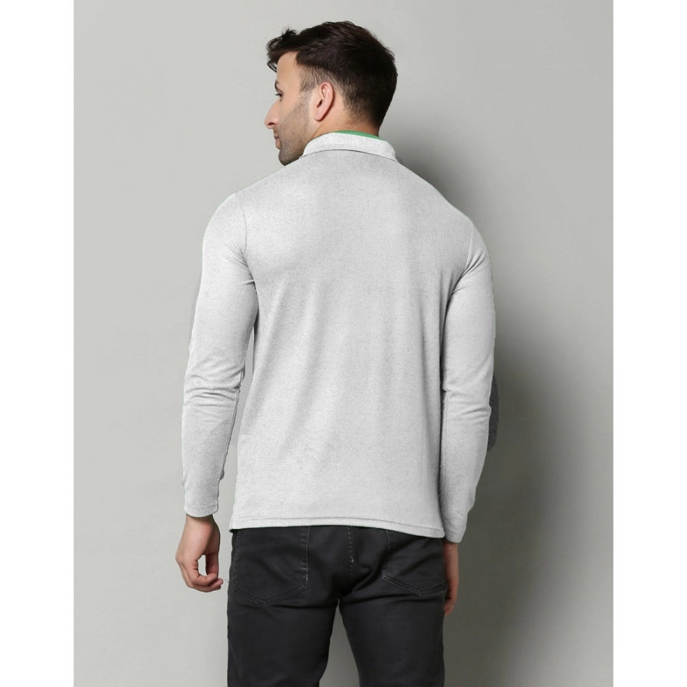 L.Grey cotton blended men's casual polo neck t-shirt, solid pattern, full sleeve