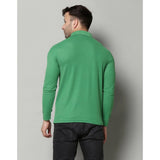 Men's Casual Full Sleeve PGreen Cotton-Blend Polo Neck T-shirt, solid pattern, regular fit