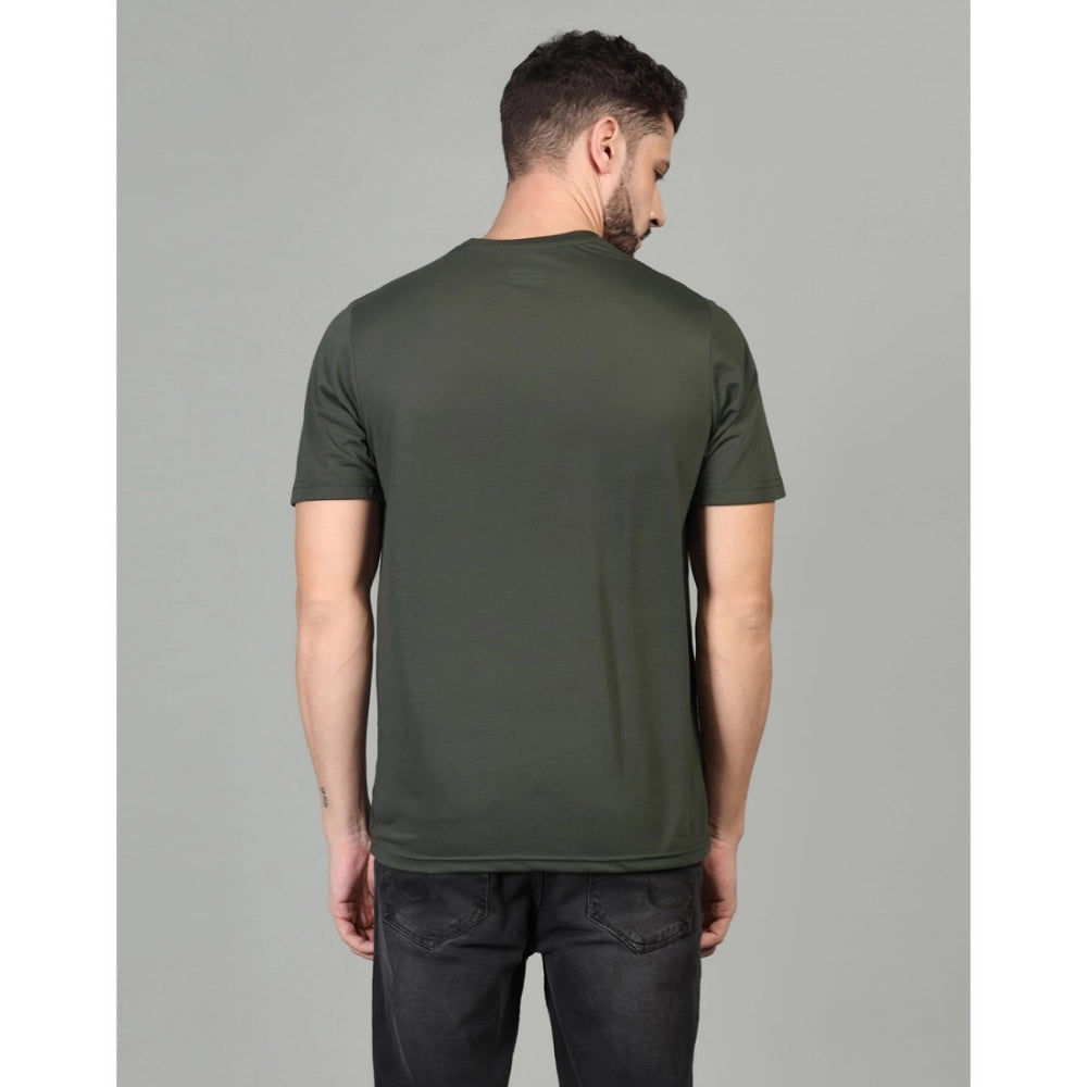 DGrey cotton blended men's casual half sleeve round neck t-shirt, solid pattern