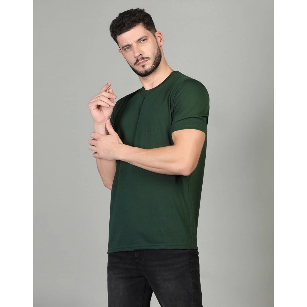 BGreen cotton blended men's casual half sleeve solid round neck t-shirt