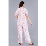 Baby Pink Viscose Rayon half-sleeve printed shirt & pyjama pant night suit set on hanger