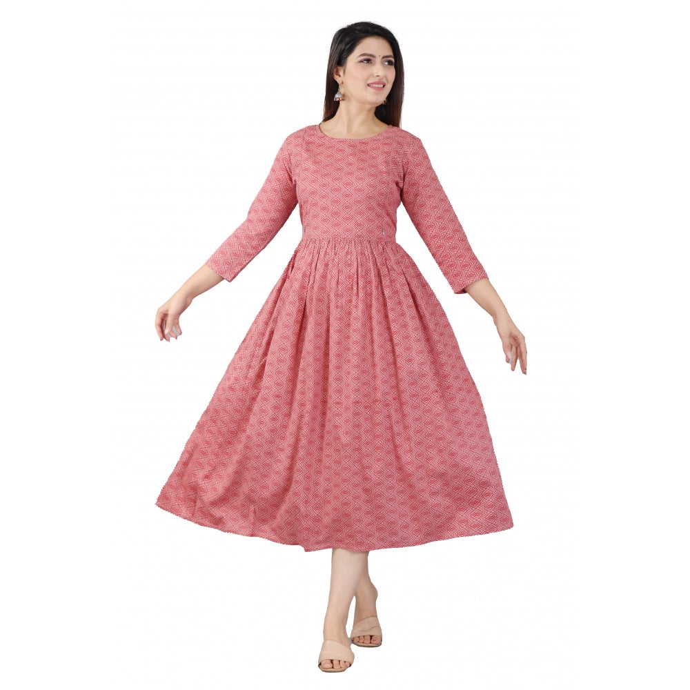 Brown floral print viscose maternity feeding kurti with round neck and 3/4 sleeves