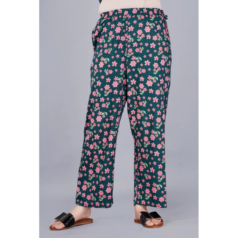 Teal viscose rayon women's half-sleeve printed shirt & pyjama pant night suit set