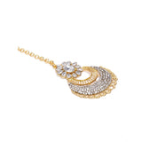 Women's Rose Gold Plated Alloy Kundan Earrings &amp; Mangtikka (White)