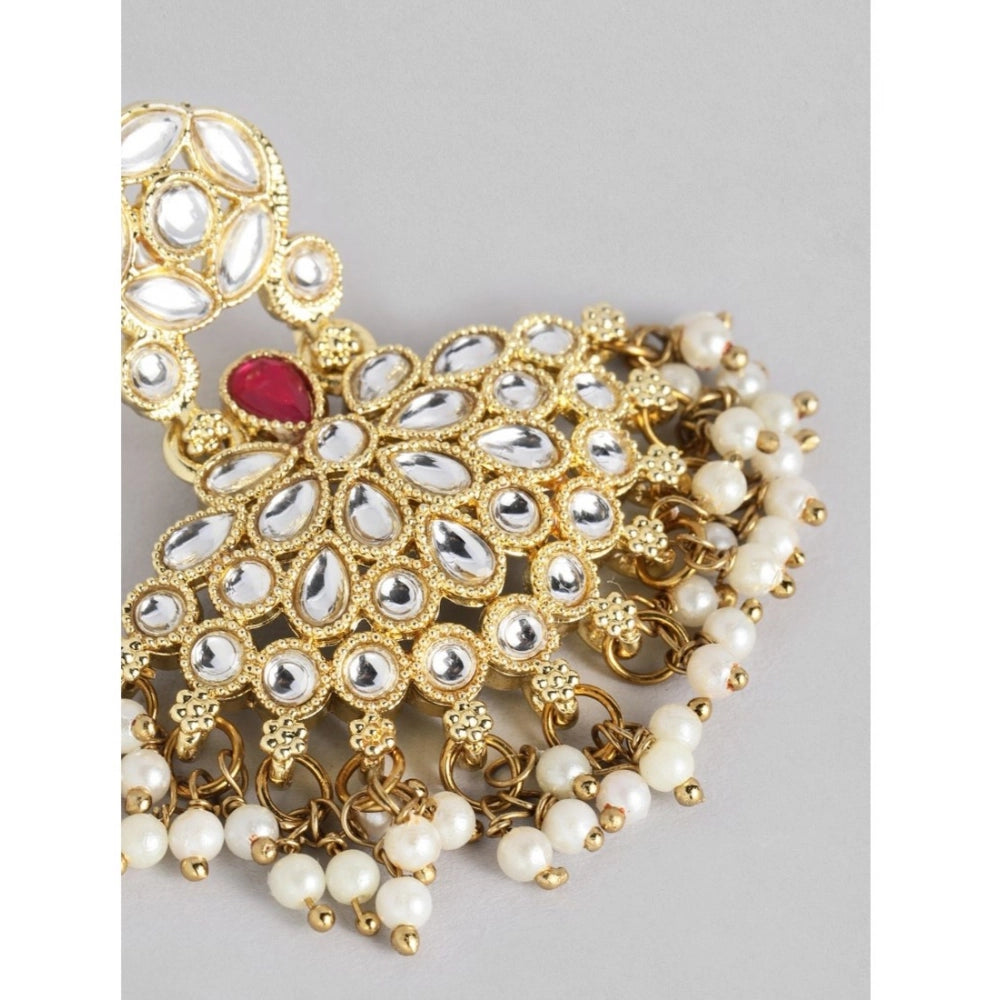 Women's Rose Gold Plated Alloy Kundan Earrings &amp; Mangtikka (White)