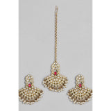 Women's Rose Gold Plated Alloy Kundan Earrings &amp; Mangtikka (White)