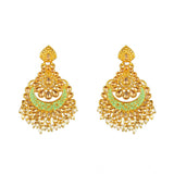 Women's Rose Gold Plated Alloy Kundan Earrings &amp; Mangtikka (Green)