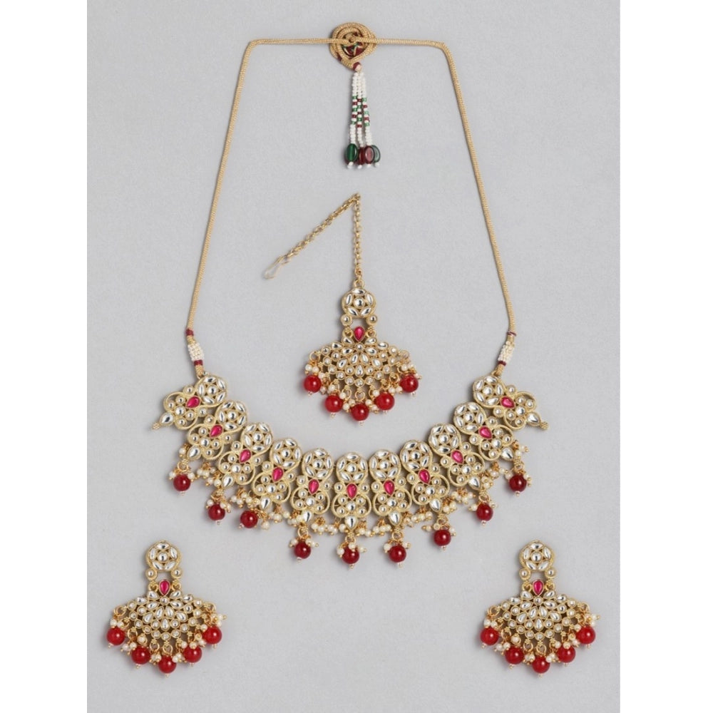 Women's Rose Gold Plated Alloy Necklace &amp; Earings Set (Red) - GillKart