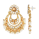 Women's Rose Gold Plated Alloy Kundan Earrings &amp; Mangtikka (White &amp; Gold)