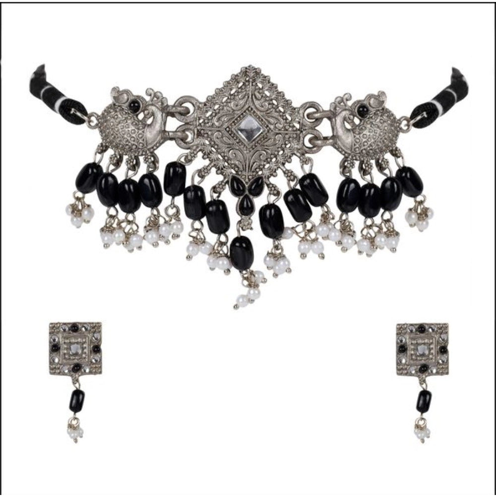 Women's Rose Gold Plated Alloy Necklace &amp; Earings Set (Silver)