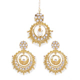 Women's Rose Gold Plated Alloy Kundan Earrings &amp; Mangtikka (White)