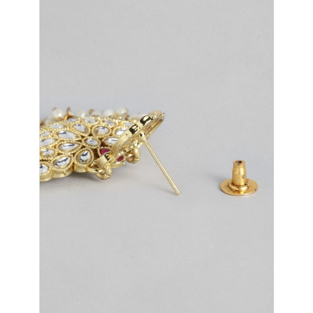 Women's Rose Gold Plated Alloy Kundan Earrings &amp; Mangtikka (White)