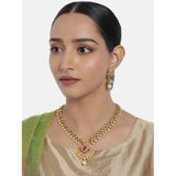 Women's Rose Gold Plated Alloy Necklace &amp; Earings Set (Green &amp; Red)