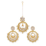 Women's Rose Gold Plated Alloy Kundan Earrings &amp; Mangtikka (White)