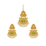 Women's Rose Gold Plated Alloy Kundan Earrings &amp; Mangtikka (Green)